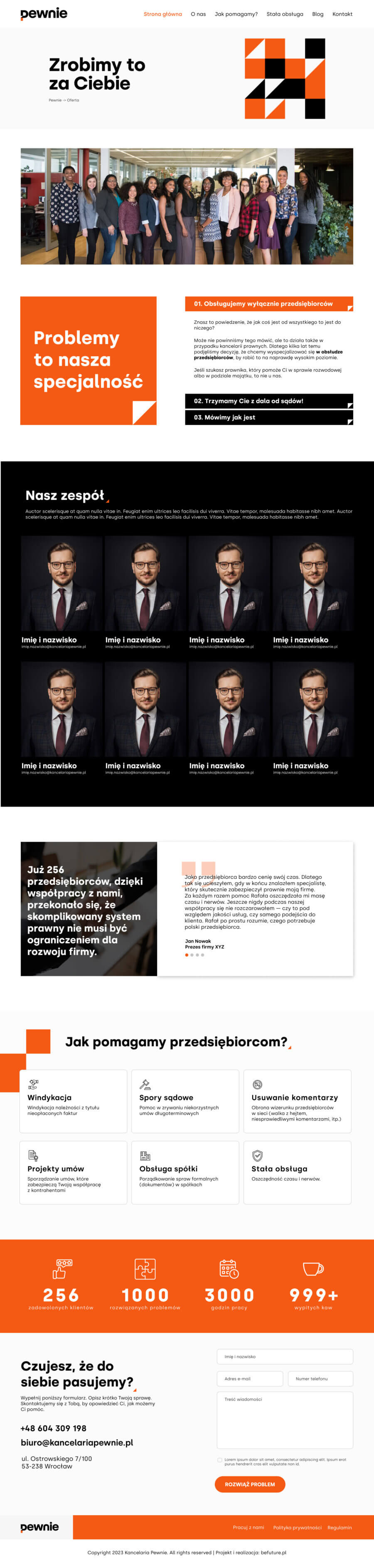 Widok projektu strony internetowej (o nas) - kancelariapewnie.pl