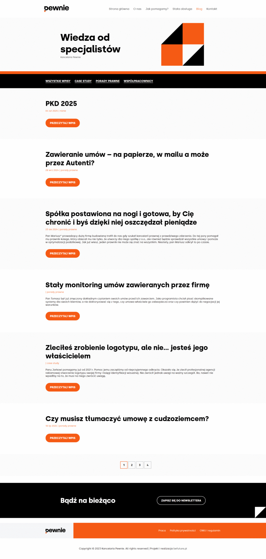 Widok projektu strony internetowej (blog) - kancelariapewnie.pl