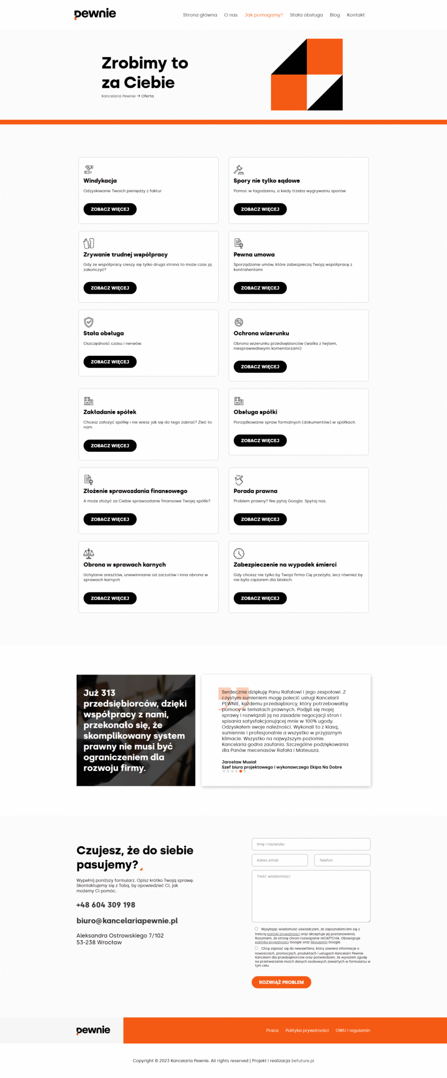 Widok projektu strony internetowej (oferta) - kancelariapewnie.pl