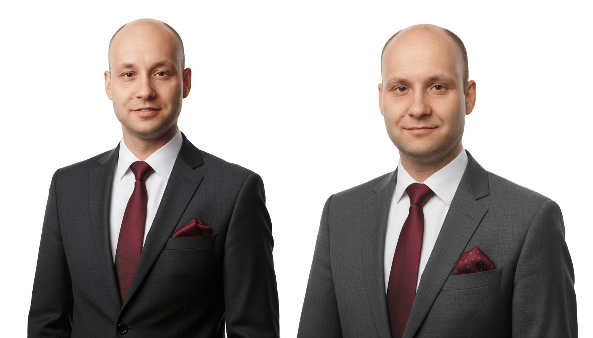 Dwóch mężczyzn w garniturach i czerwonych krawatach