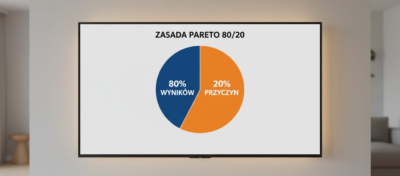 Wykres kołowy na telewizorze pokazujący zasadę Pareto 80/20