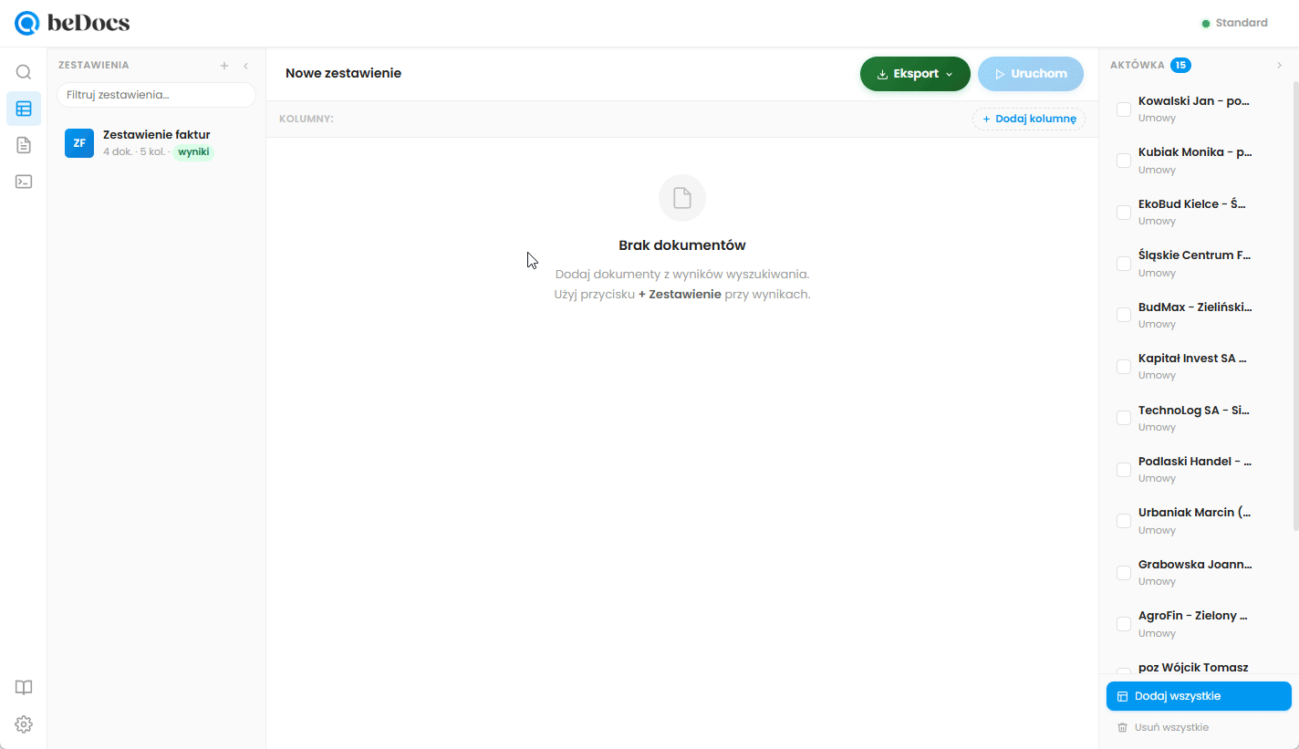 beDocs - zestawienia AI, bez Internetu