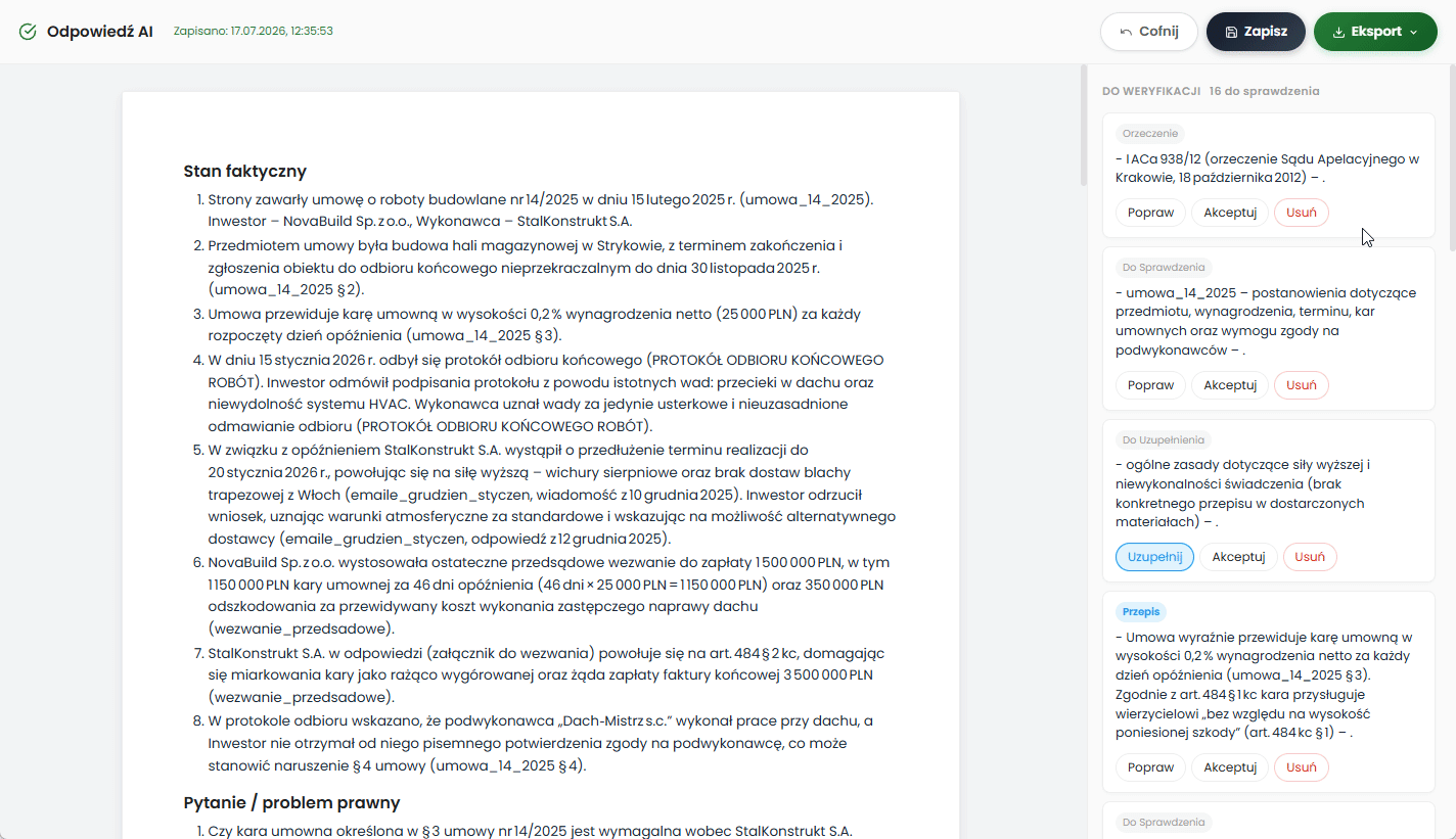 beDocs - weryfikacja odpowiedzi AI