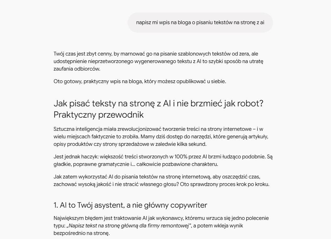 Wpis blogowy ze słabym promptem.
